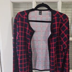❤️ Open Front Plaid Cardigan - Navy & Red. Sz XL